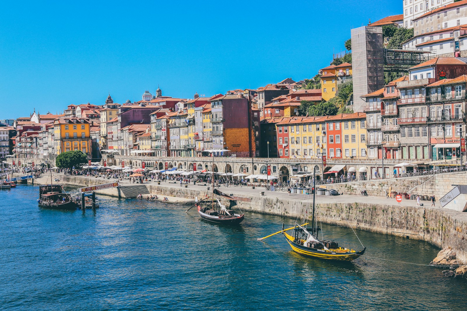 boats docked near seaside promenade]